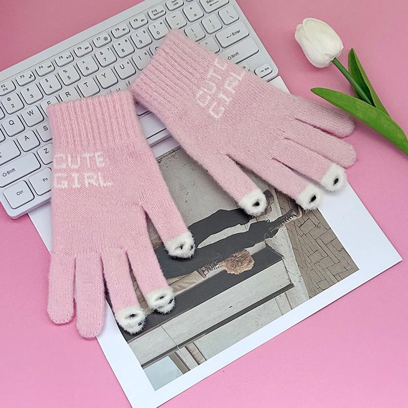 1 Par Anti Pilling Minimalista Inverno Escrita Acrílico Presente Quentes Luvas Estudante Touchscreen Luvas Moda Bonito