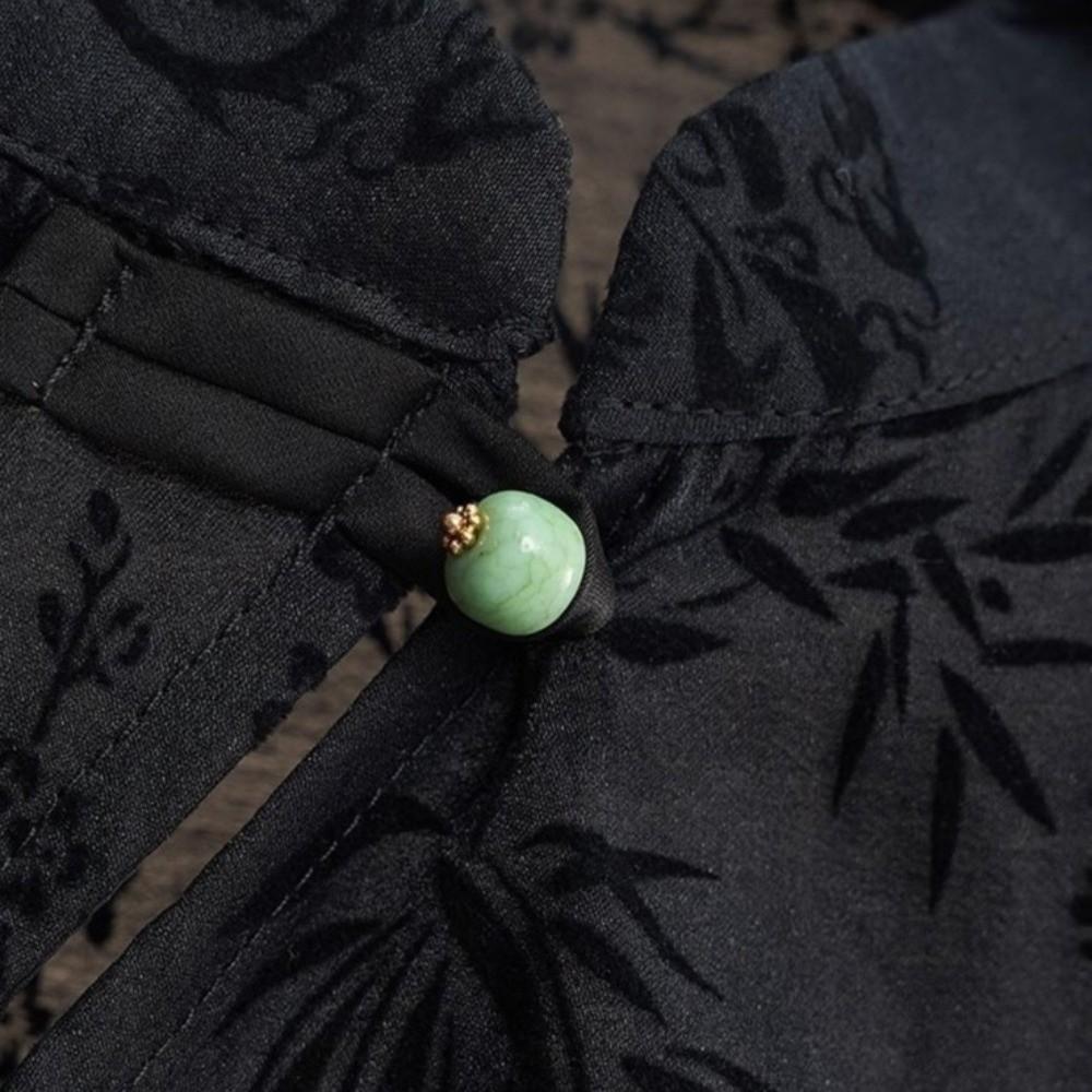 Short Sleeve Cheongsam T-Shirt Jacquard Weave Slanting Lapel Top Summer Outfit