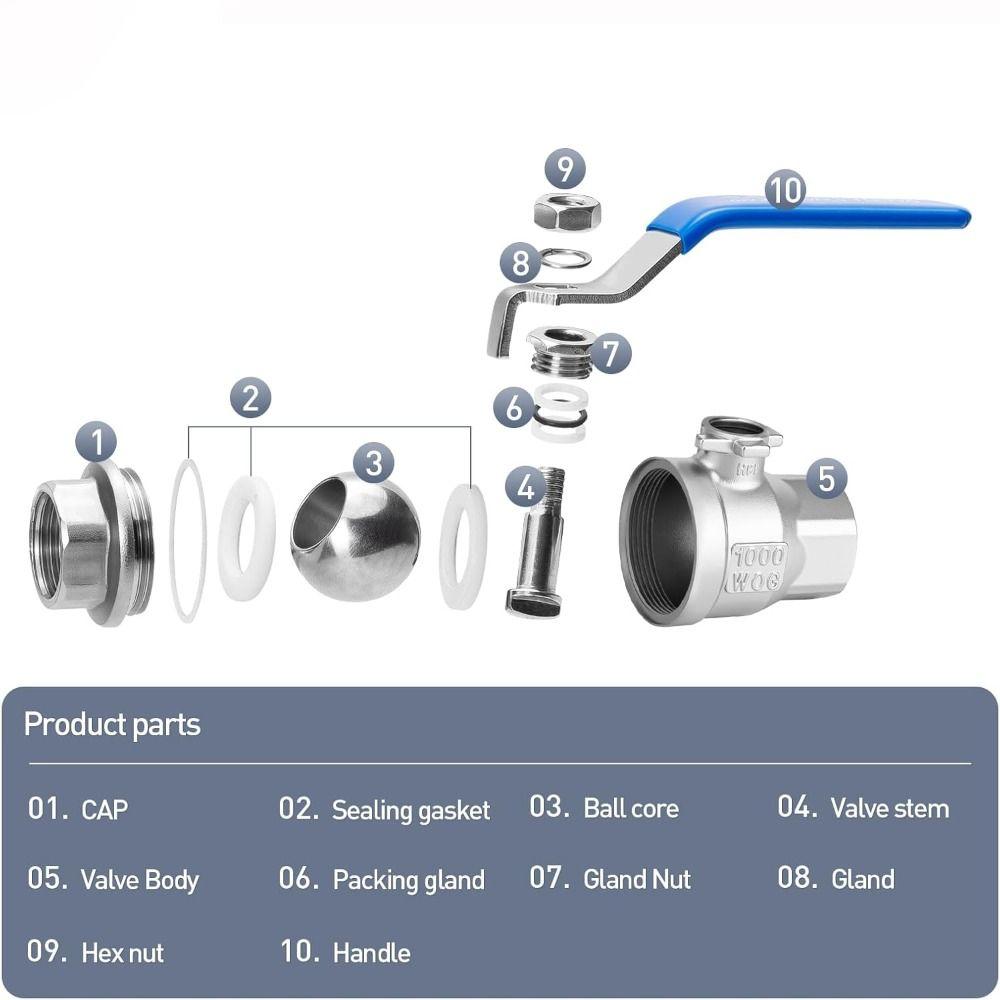 304 Stainless Steel Two Piece Ball Valve Female Thread Full Port Ball Valve Water Gas Oil System