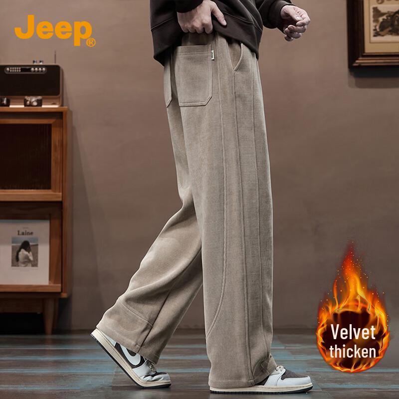 JEEP Men's Fleece-Lined Straight-Leg Casual Trousers