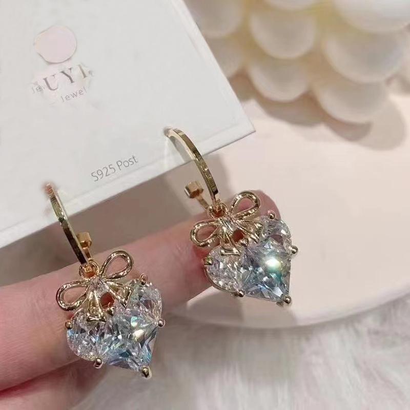 Unique Design Exquisite Pink Love Zircon Earrings for Women 2023 New Elegant Fashion Sweet Earring Trend Jewelry Party Gift