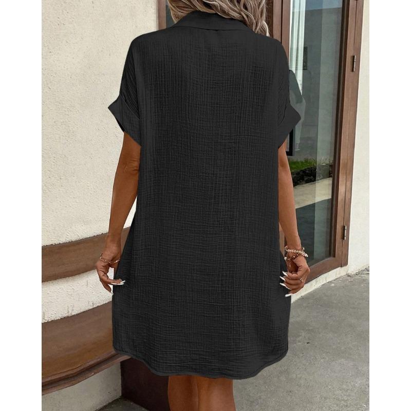 Summer Minimalist V-neck Button Up Dress for Women