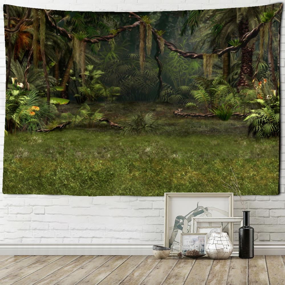 Tropical Green Forest Landscape Tapestry Wall Hanging Psychedelic Witchcraft Mysterious Natural Scenery Aesthetic Room Decor