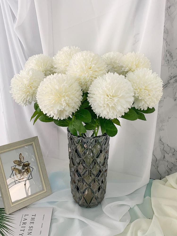 10 Pcs Artificial Chrysanthemum Ball Silk Flowers Flowers for Bride 52cm Single Stem Chrysanthemum for Wedding Bouquets Party Home Garden Decor