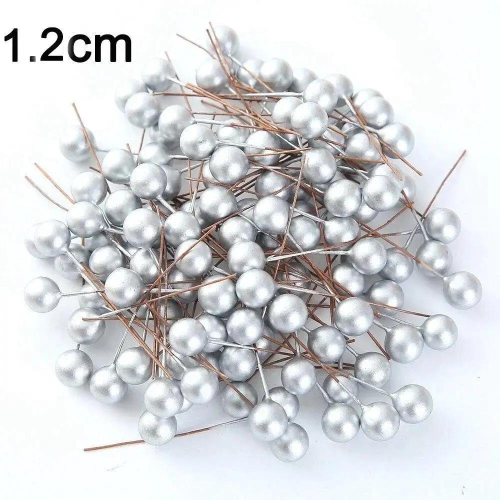 50PCS Creative Plastic Berry Artificial Flower RedCherry Pearlescent Stamen DIY Wedding Christmas Cake Box Wreaths Decoration