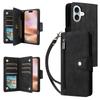 For iPhone 17 Case Zipper Wallet Rivet Decor Leather Phone Cover with Wrist Strap