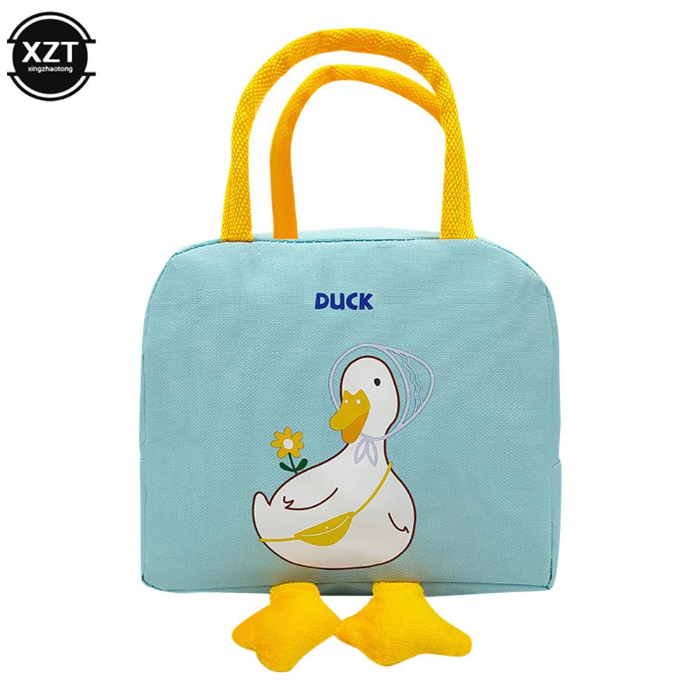 

Portable Cute Duck Insulation Lunch Bag Cartoon Fresh Meal Bags Lunch Bag Portable Picnic Handbag Storage Canvas Lunch Box Bags синий