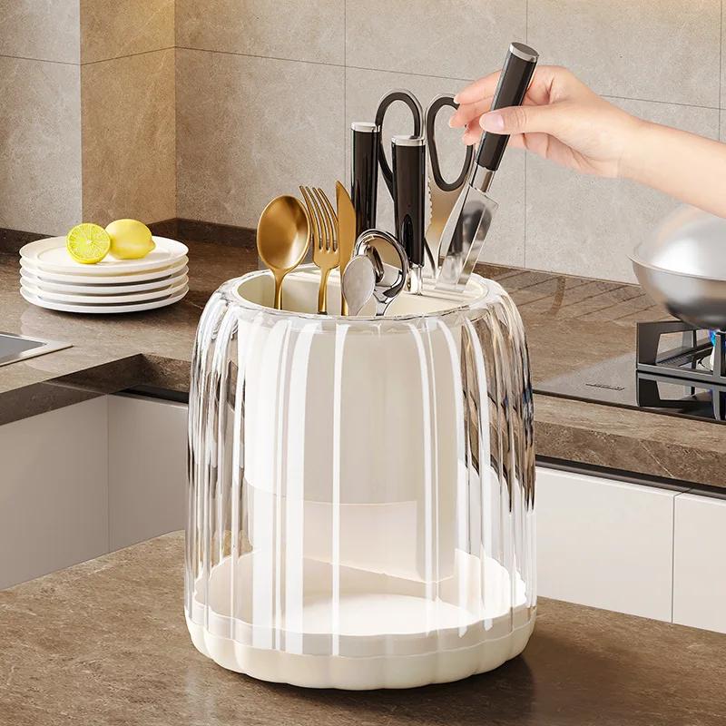 360° rotatable Utensil Holder Chopstick Storage Rack Cutlery Sink Chopsticks Holder Kitchen Spoon Fork Drain Storage Organizer