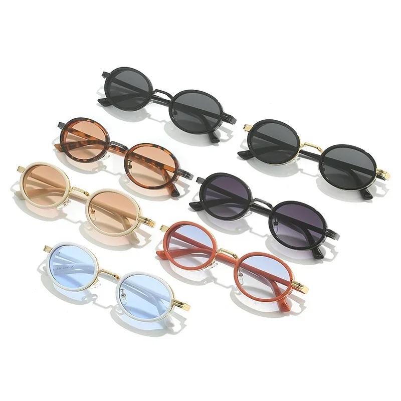 Women's Ins Small Oval Frame Sunglasses Men UV Proof Outdoor Metal Sun Shades Girls Female Luxury Design Retro Travel Eyewear