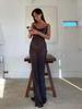 EDOLYNSA 2024 Black Fashion Polka Dots Sexy See Through Spaghetti Strap Beach Maxi Dress Women Summer Party Slip Dresses Swimsuit Cover Up