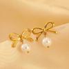 2025 New Arrival White Imitation Pearl Asymmetric Stud Earrings for Women Simple Metal Bow Heart-Shaped Earrings Date Jewelry