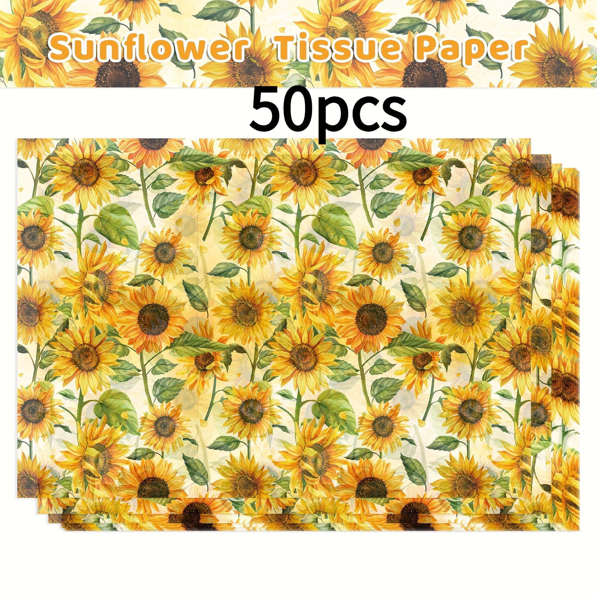 

50/100pcs Yellow Sunflower Patterned Tissue Sheets- Perfect for Elegant Pastel Floral Gift Wrapping for Birthdays, Weddings