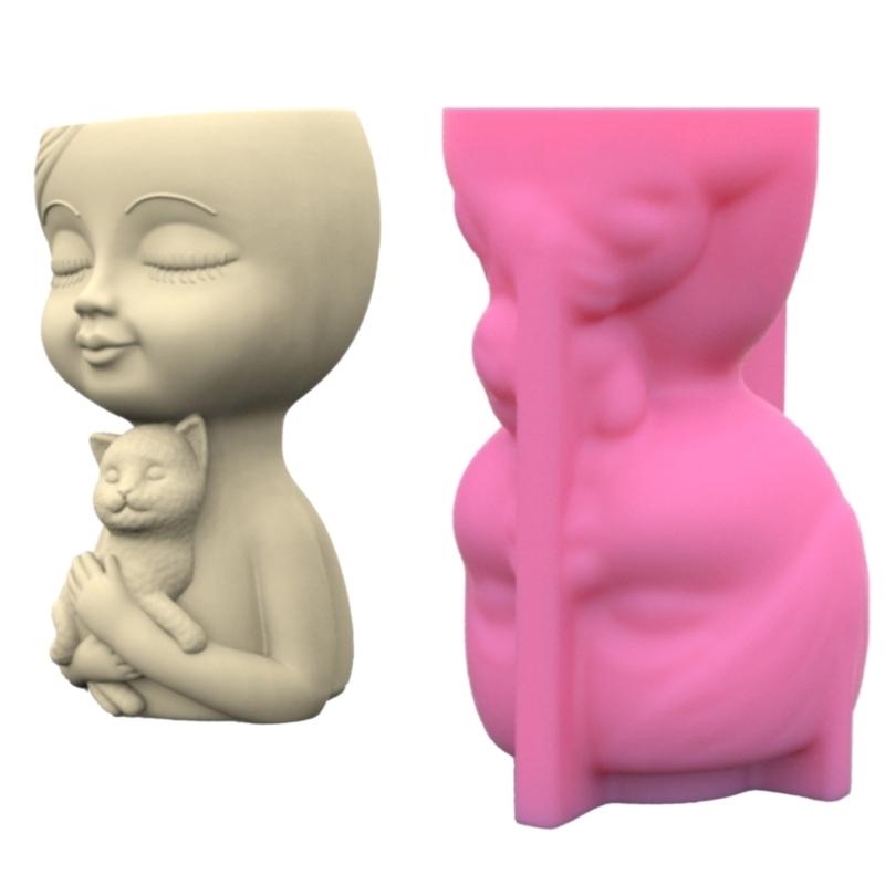 Boy and Puppy Succulent Pot Mold for DIY Concrete Flower Pots Resin Mold Pen Holder Resin Mold Desktop Decoration Home