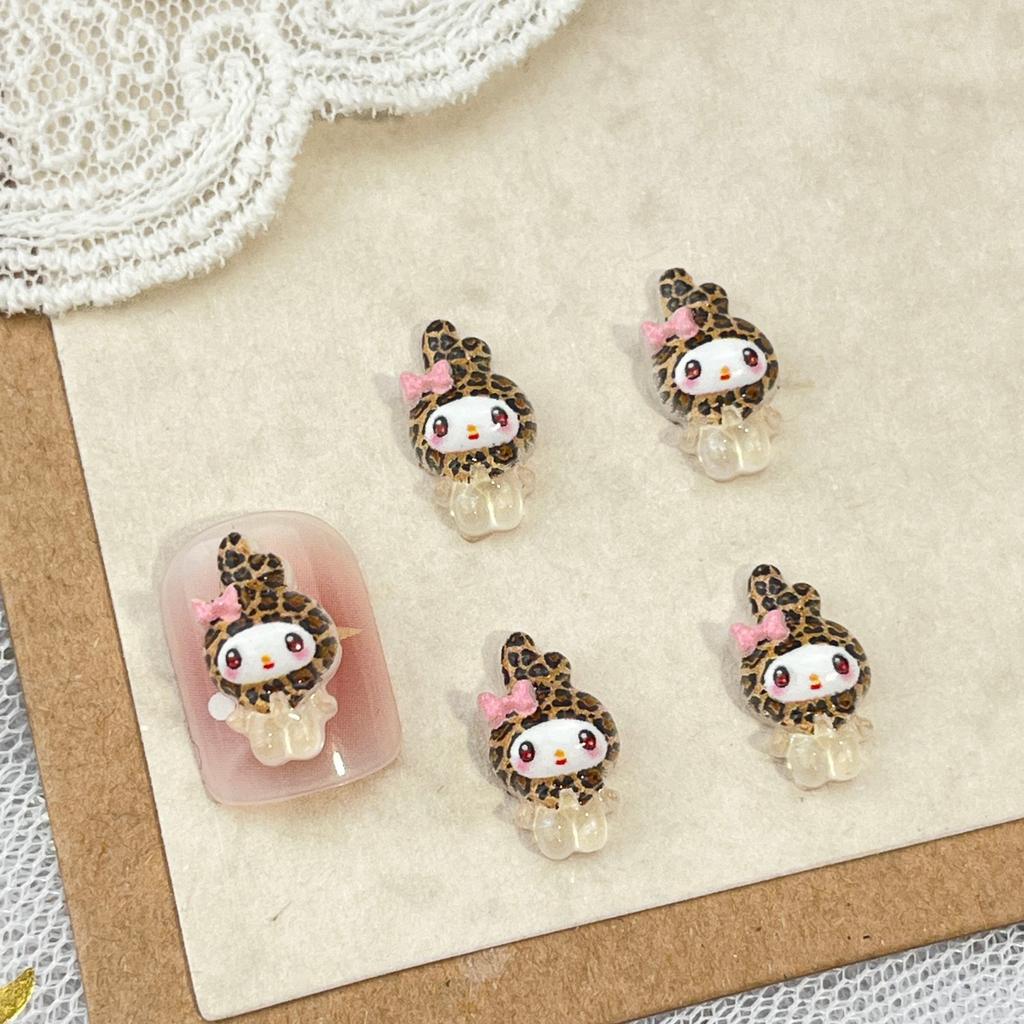 30/60/120Pcs Popular Leopard Print Cat Cartoon Nail Accessories, Ice Transparent 3D Teddy Bear Puppy Resin Diamond Diy Wearable