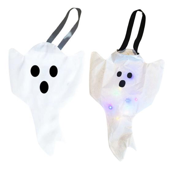 Halloweenská vlajka větrného rukávu s duchem, závěsná dekorace, 3D větrný rukáv, stuha, bílý létající duch pro domácí dvůr, terasu, venkovní dekoraci