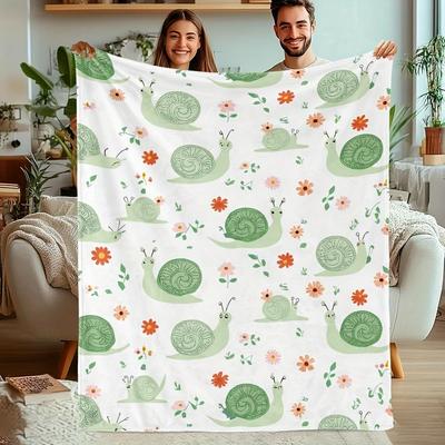 1 Stück Süße Schnecke und Blumenmuster Decke aus Polyester maschinenwaschbar geeignet für Schlafzimmer Sofas und Betten