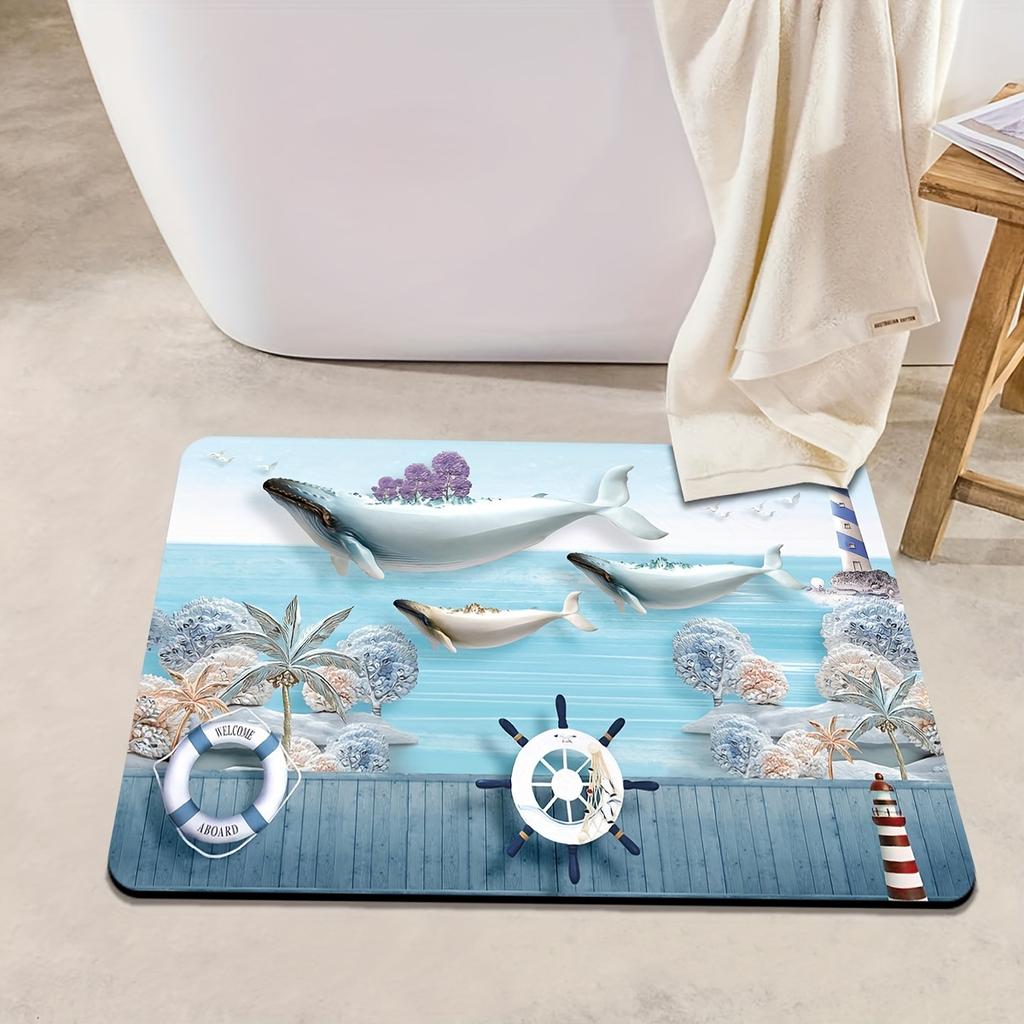 Beach Shell Starfish Bath Mat Super Absorbent Non Slip Rug Washroom Floor Carpet Shower Room Indoor Washable Easy Clean Doormat