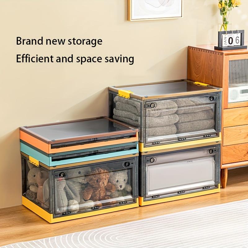 Vintage Style Plastic Storage Box with 3 Transparent Doors, Foldable Clothes Organizer, Multi-Use Book and Toy Container, Space-Saving Snack Storage