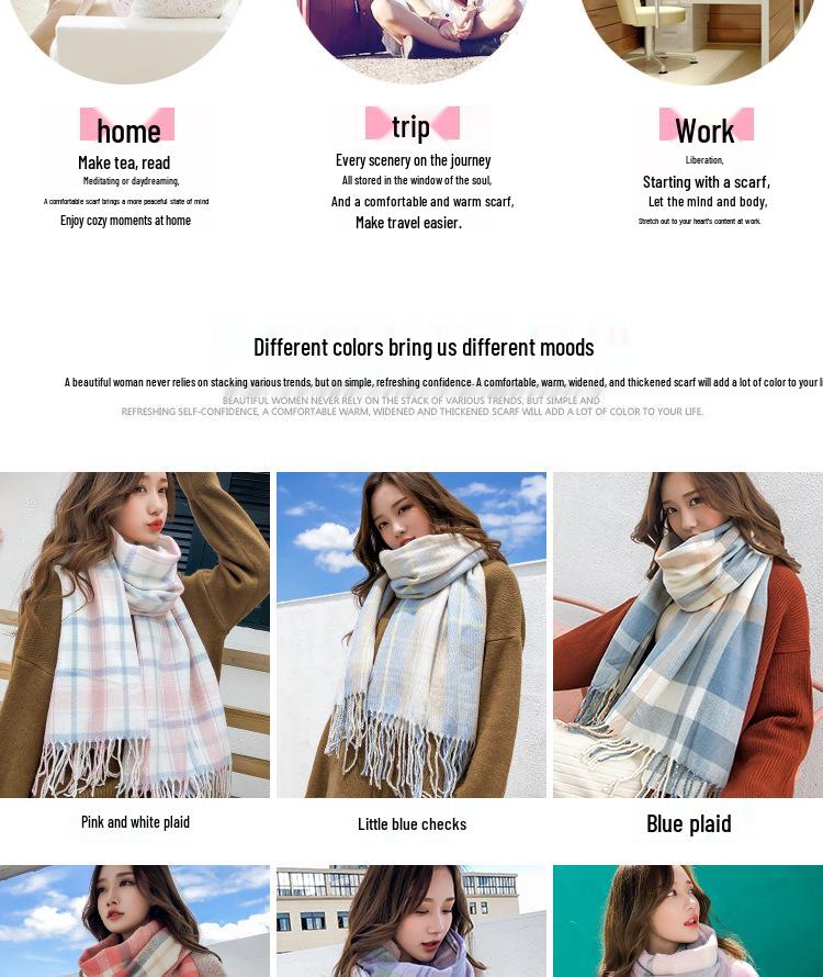 New Korean-Style Plaid Scarf: Warm, Thickened Autumn/Winter Shawl for Women & Students - Cute Internet Celebrity-Inspired Neck Warmer