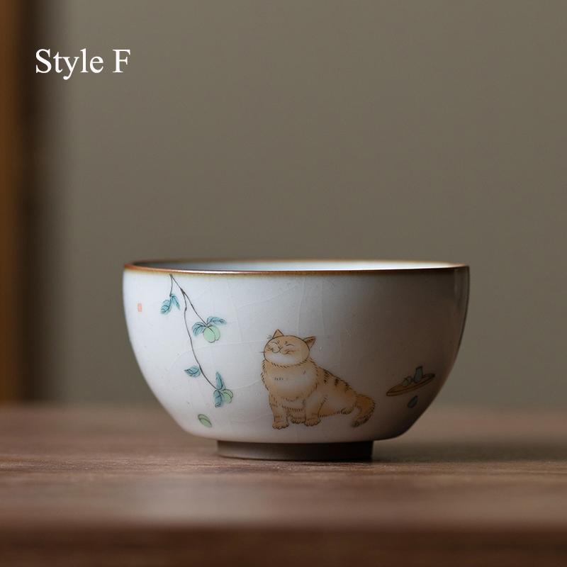 LUWU ceramic teacup cute cat chinese tea cup drinkware