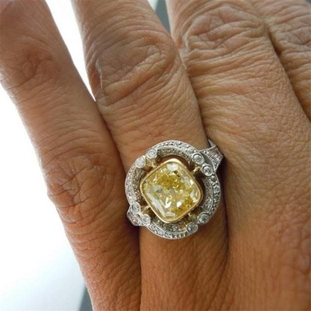 Brilliant Yellow CZ Rings for Women Gorgeous Anniversary Gift for Female Delicate Lady Luxury Accessories Party Jewelry