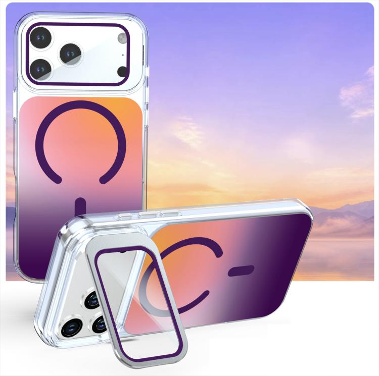 Gradient Discolor Lens Protector Magnetic Phone Case With Kickstand For iPhone 18 Pro Max, Raised Edge Wireless Charging Anti-Scratch Protective Cover