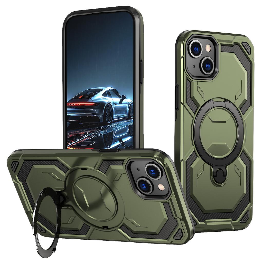 Pro iPhone 14 Magnetický kryt s kroužkem a stojánkem, hybridní kryt telefonu PC + TPU