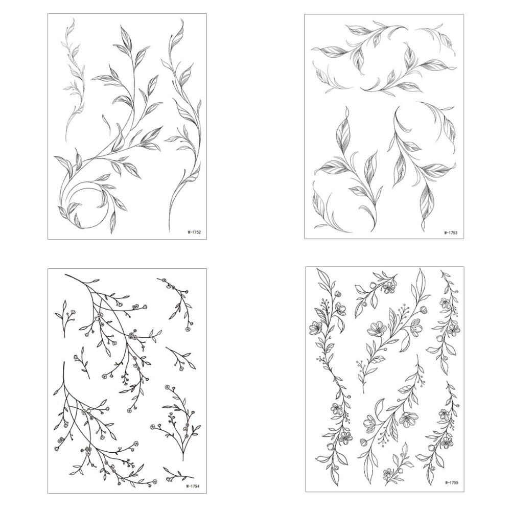 Long Lasting Black Flower Tattoo Stickers Waterproof Sketch Style Stickers Neck Shoulder Arm