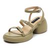 Leather Sandals Women's Summer Heightened Slope Heel Open-toed Casual High Heels Muffin Beach Shoes Comfortable