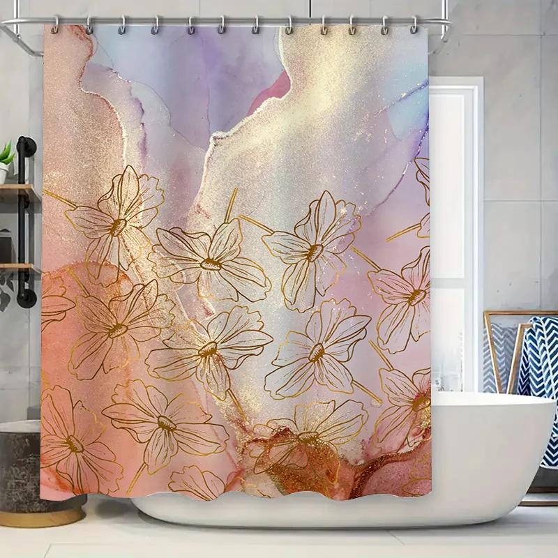 

Luxury Peach Watercolor Flowers Shower Curtain Extra Long Printed Bath Decor For Home Decoration Waterproof Fabric Bathroom Line W60H190(CM)-1 Pcs