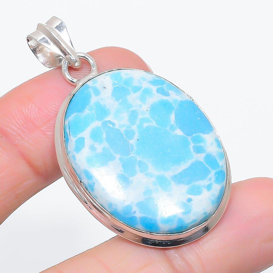 Larimar Gemstone 925 Sterling Silver Jewelry Pendant 1.97"