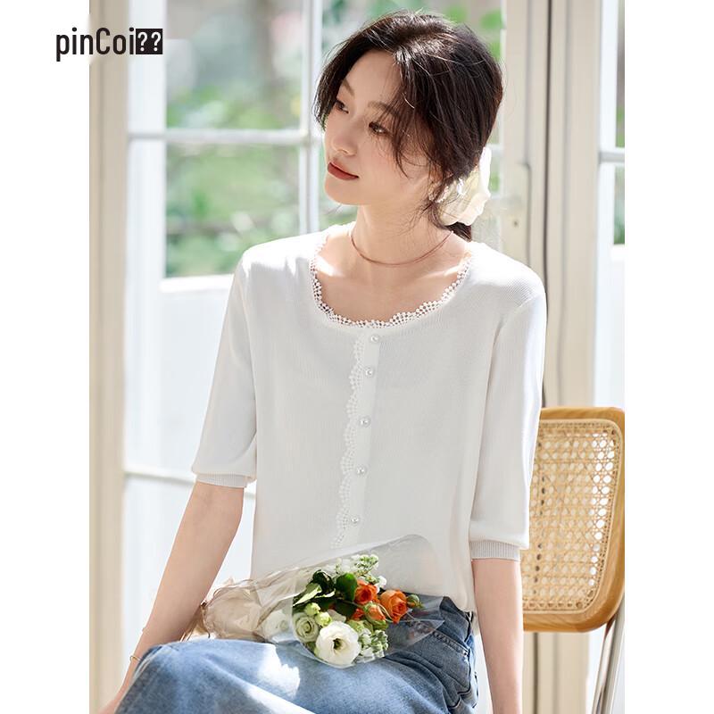 Women's Ice Silk Knit Top with Lace Trim