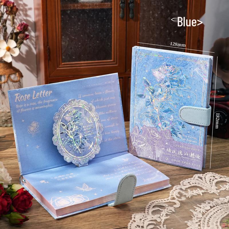 Rose Butterfly Laser Stamped Notebook with Magnetic Buckle - Retro Style Student Diary