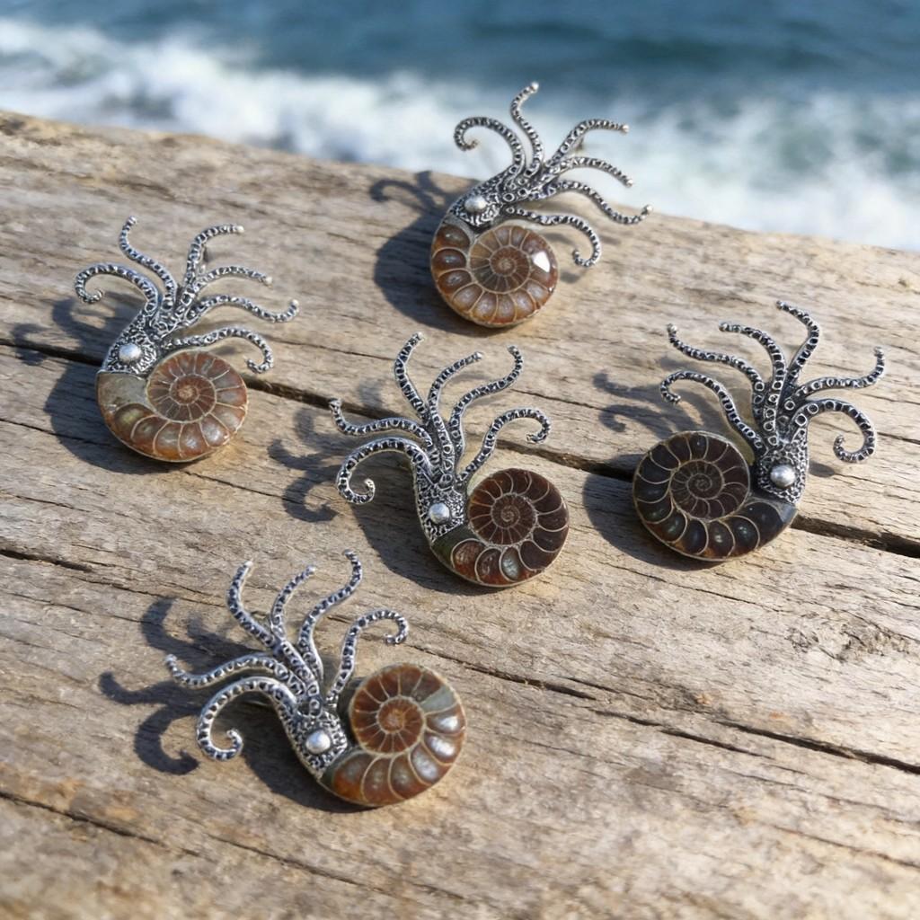 Marine Animal Shell Brooch With Handmade Metal Design For Fashion Accessories