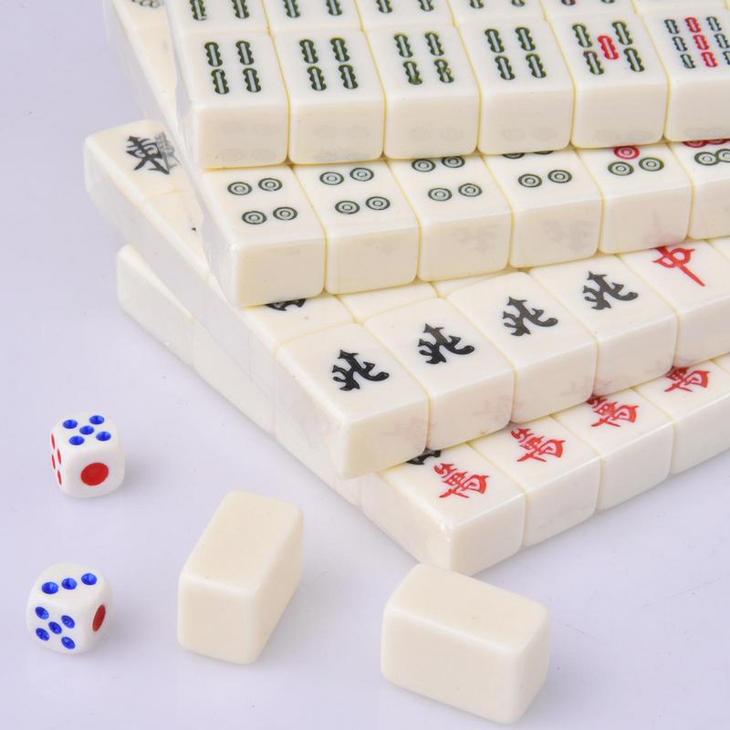 Set Gioco Mahjong Cinese 144 Mini Tessere Bianche Incise Per Riunioni di Famiglia Per Gioco Stile Cinese Tempo Libero in Famiglia