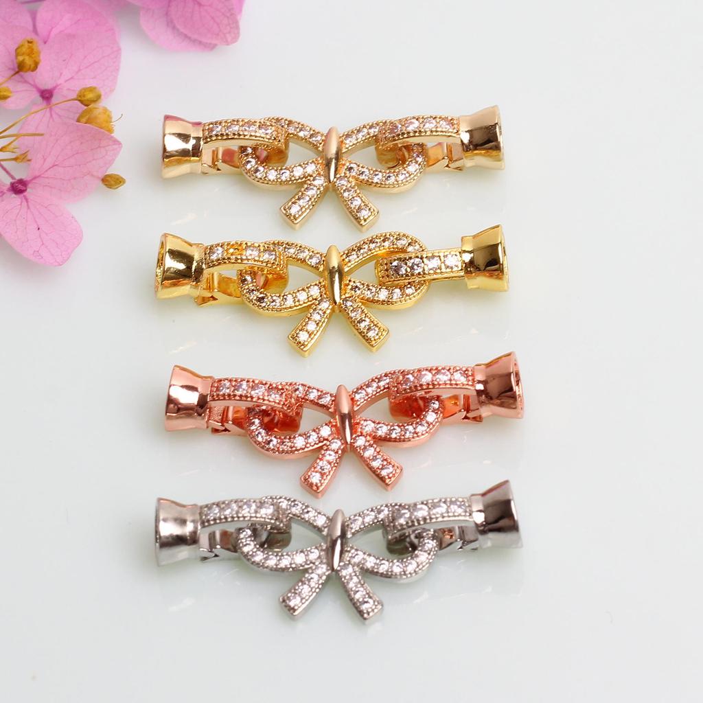 14k Goud Gevuld Zirconium Strik & Parel Bloemvormige Gesp voor DIY Sieraden Accessoires