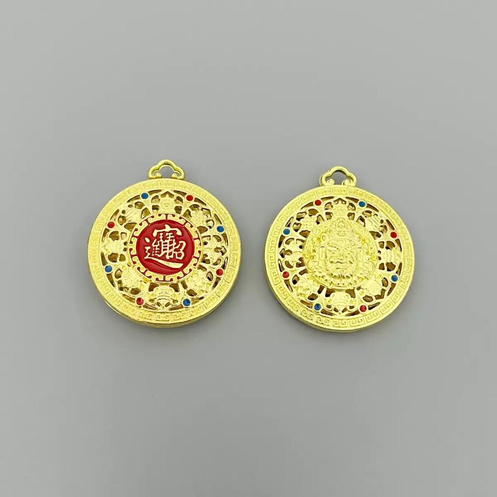 Yellow God of Wealth, Eight Treasures Compass Key Pendant, Handmade Rope, Wealth Attraction Pendant, Chinese Ethnic Style, Metal Accessories, Gifts