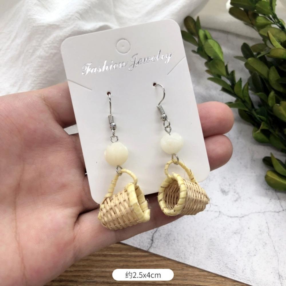 Vintage Mori Grass and Rattan Woven Handmade Earrings Bohemian Vacation Style Stud Earrings Female Ethnic Style Summer Ear Jewelry
