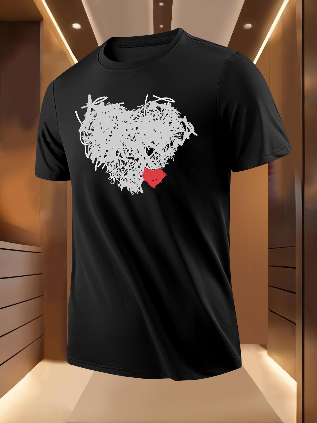 Summer Tshirt with Bold Red Heart Print - Breathable M