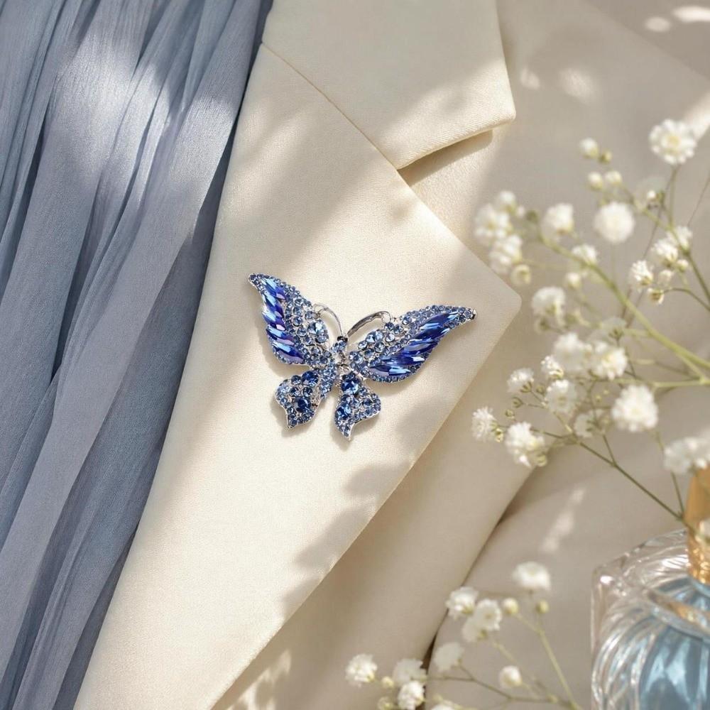 2pcs Exquisite Design Crystal Rhinestone Brooch Butterfly Corsages Brooch For Women