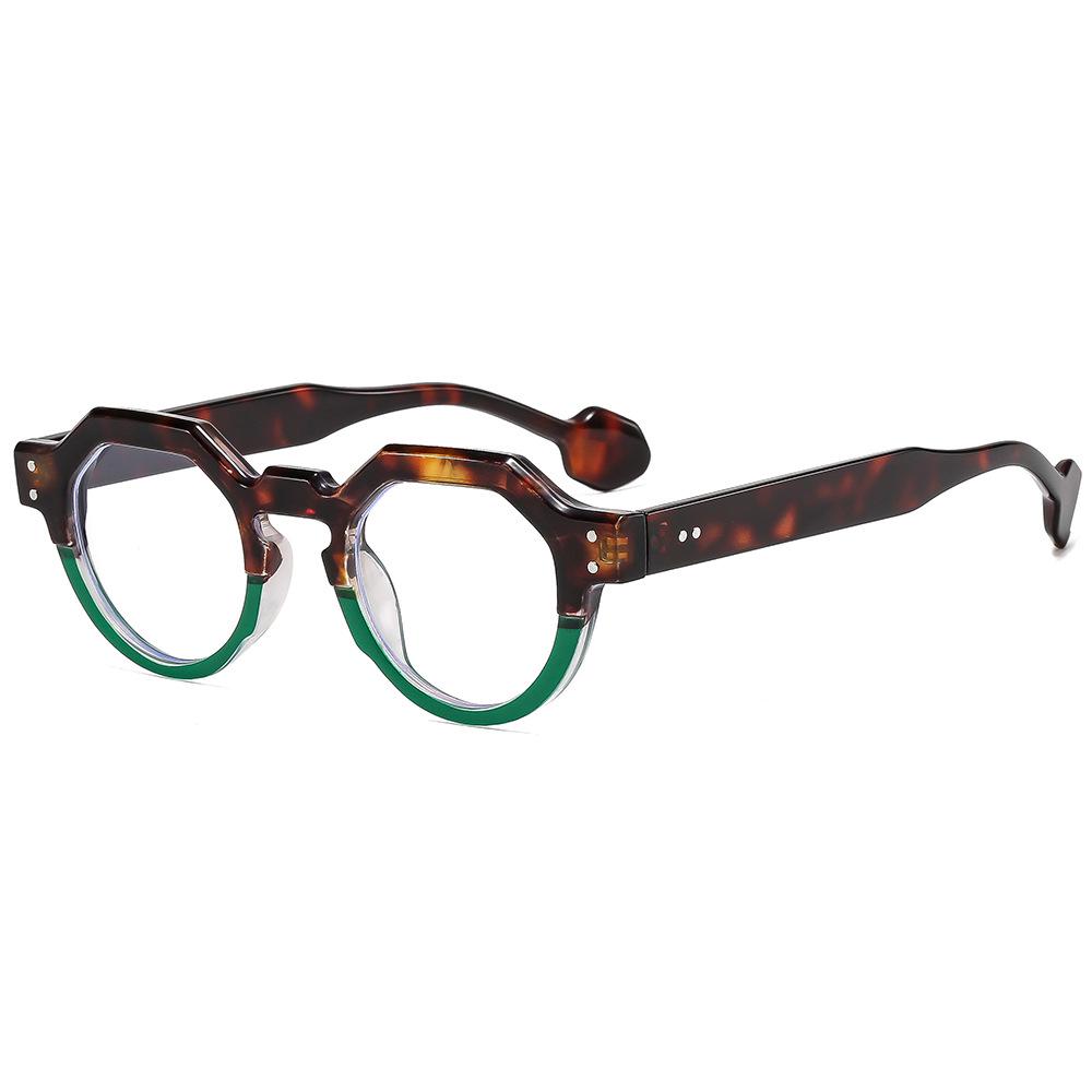 Unisex Retro Color Block Glasses Frame with Anti-Blue Light Lenses