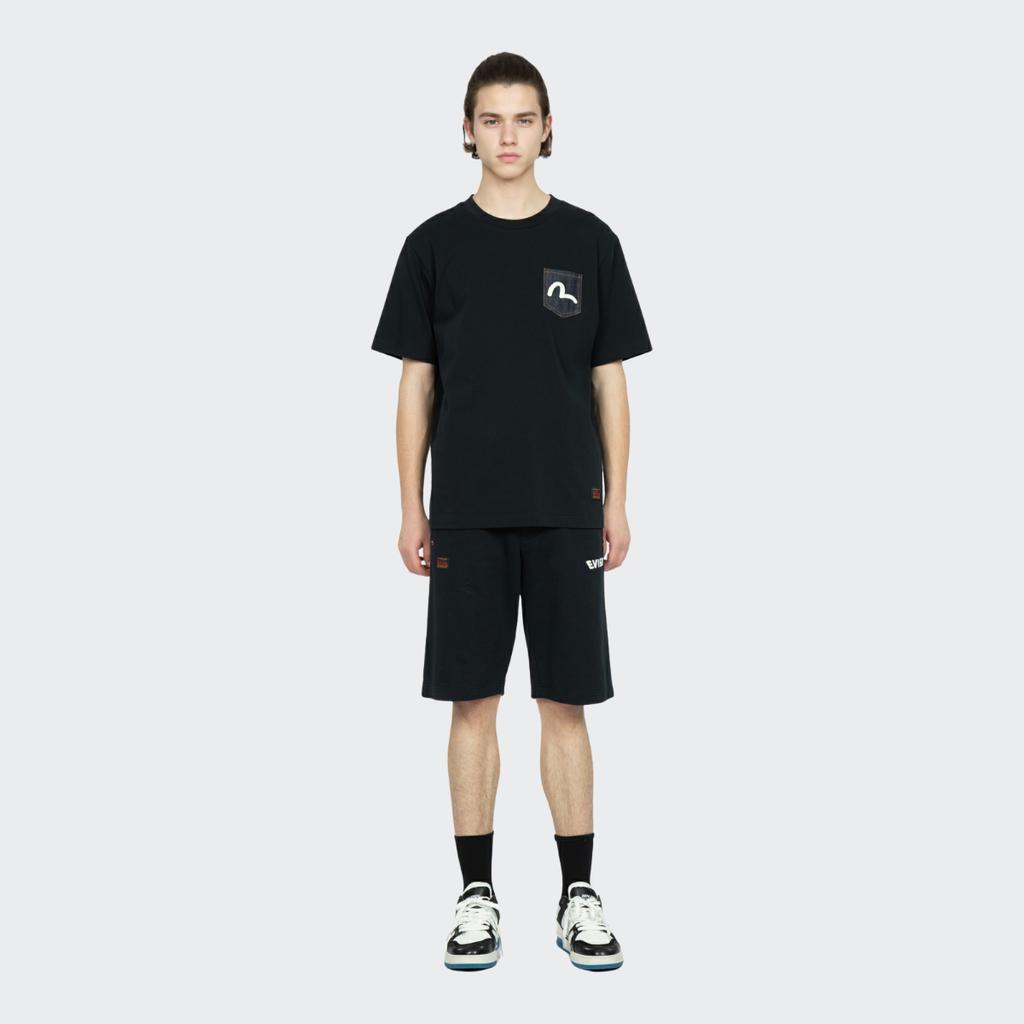 Evisu Plain Front Denim Pocket Seagull Embroidery Short Sleeve T-Shirt Men Tops Black 2ESHTM3TS572XXCT
