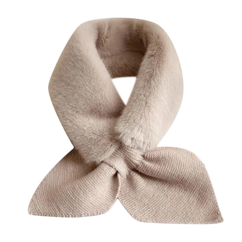 

Зимний шерстяной трикотажный шитье искусственный мех кролика воротник бант крест плюшевый шарф женский утолщенный ветрозащитный шейный платок теплые шарфы One Size& 8Y хаки