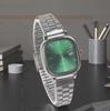 High-End Retro Silver Small Square Steel Band Watch with Calendar, Gold Brick Quartz Movement for Men and Women