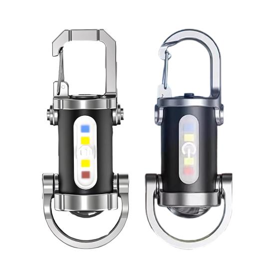 Portable Rechargeable Keychain Flashlight Dual Light Source Control Red Warning Light Waterproof Design Key Chain