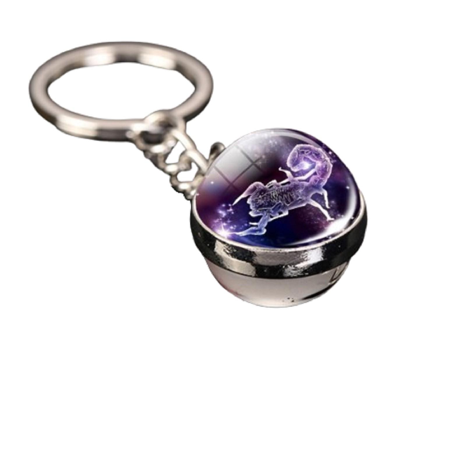 

Брелок для ключей с подвеской в виде сумки с 12 знаками зодиака, светящийся в темноте, с драгоценными камнями, двухсторонний стеклянный шар One Size