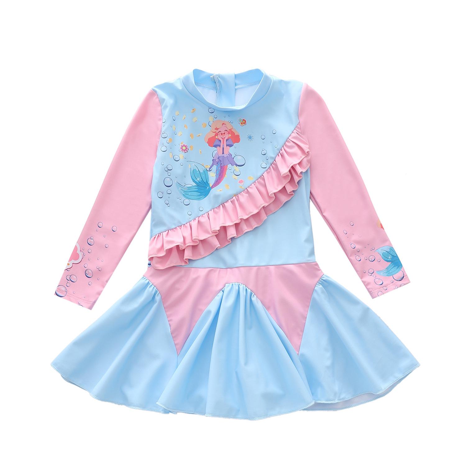 2026 Girls  Ruffle Skirt One-Piece Swimsuit, Quick-Dry, Sun Protection, Conservative, Fresh Style 3XL (120-130cm, 47-55kg)