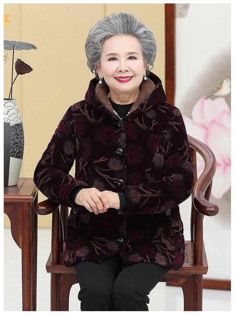 Grandma's Hooded Winter Coat: Thickened Cotton-Padded Jacket for Middle-Aged and Elderly Women