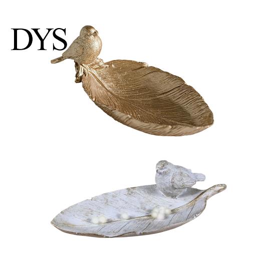 Unique Bird Feather Ornament Elegant Leaf Shaped Trinket Dish, Resin Jewelry Tray, Vintage Gold Ring Craft Holder for Nightstand Dresser, Small