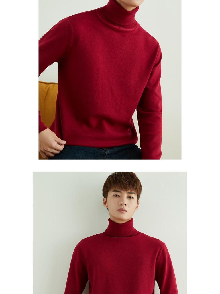 Korean Style High Neck Loose Fit Plus Size Men's Knitted Sweater - Non-Wool, Solid Color, Autumn/Winter